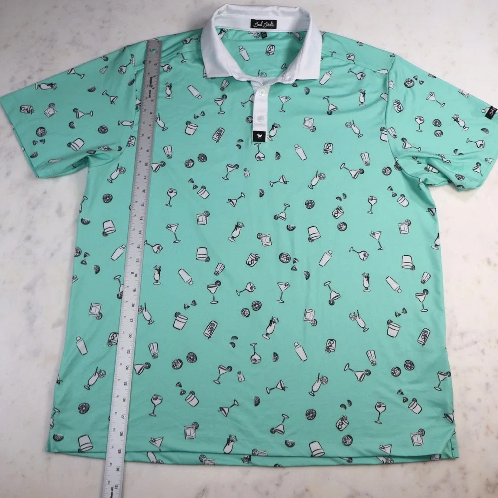 Bad Birdie Five PM Somewhere Golf Polo Mint Green Drinks Martinis Mens 2XL AOP